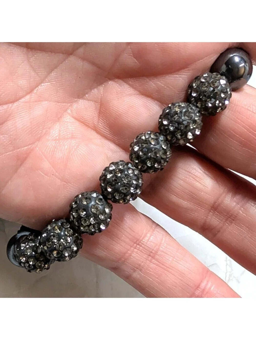 New Adjustable Shamballa Style Bracelet Black Crystal Disco Ball Pave Sparkly